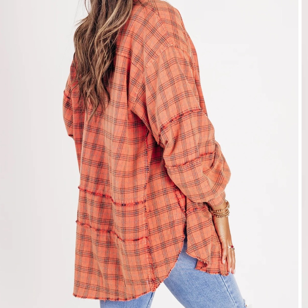 Coral Washed Distressed Flannel NWT - Picture 3 of 8
